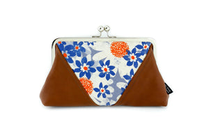Blue & Orange Flowers Kisslock Clutch  | PINKOASIS