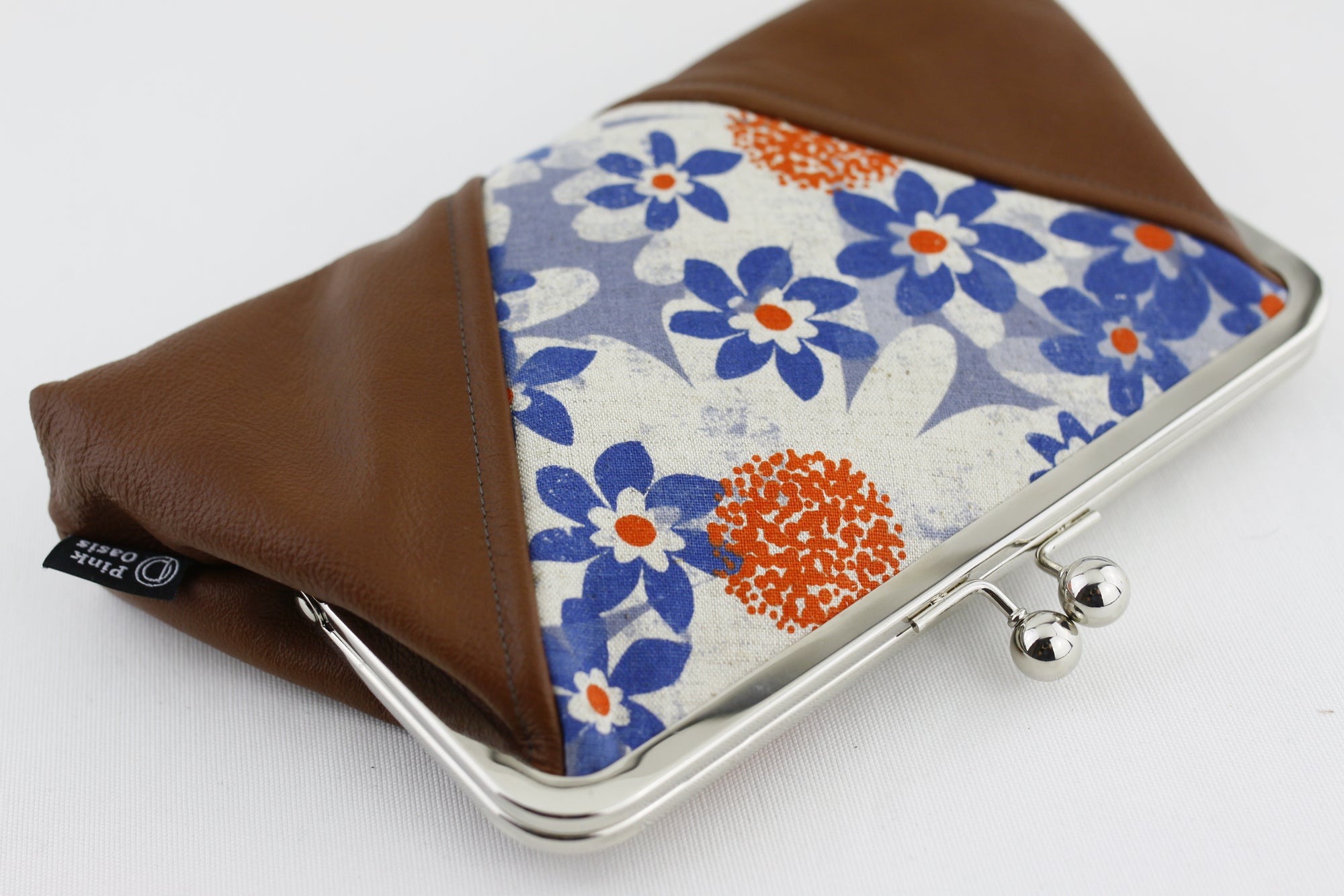 Blue & Orange Flowers Kisslock Clutch  | PINKOASIS