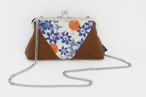 Blue & Orange Flowers Kisslock Clutch  | PINKOASIS