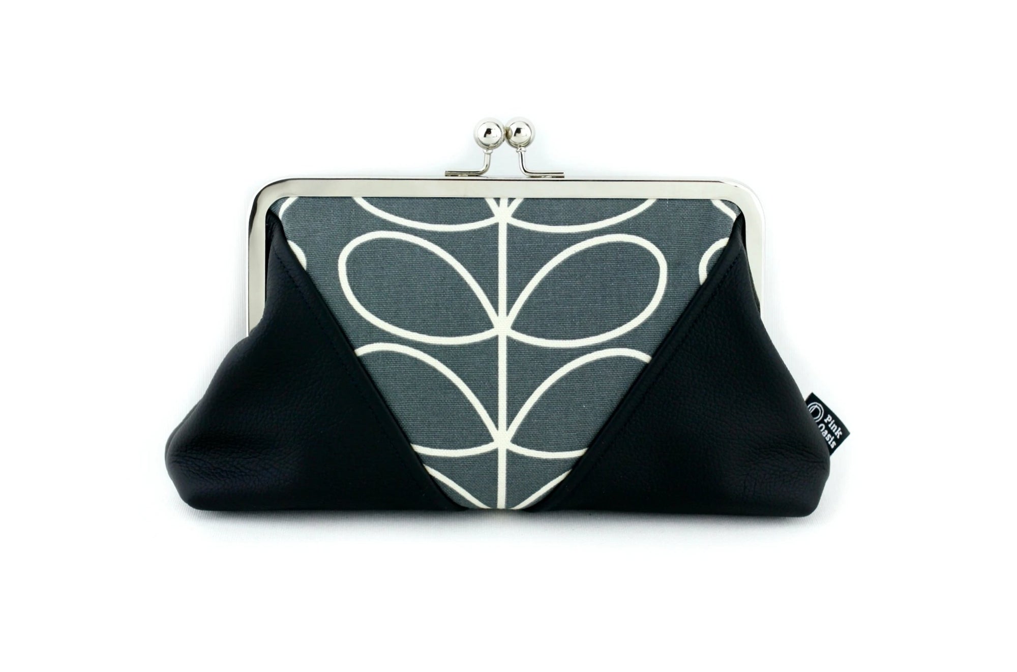 Dark Grey Leaf Pattern Kisslock Clutch  | PINKOASIS