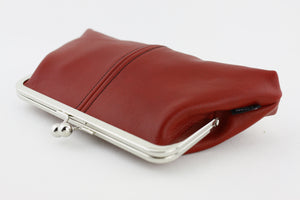Crimson Leather Kisslock Clutch  | PINKOASIS