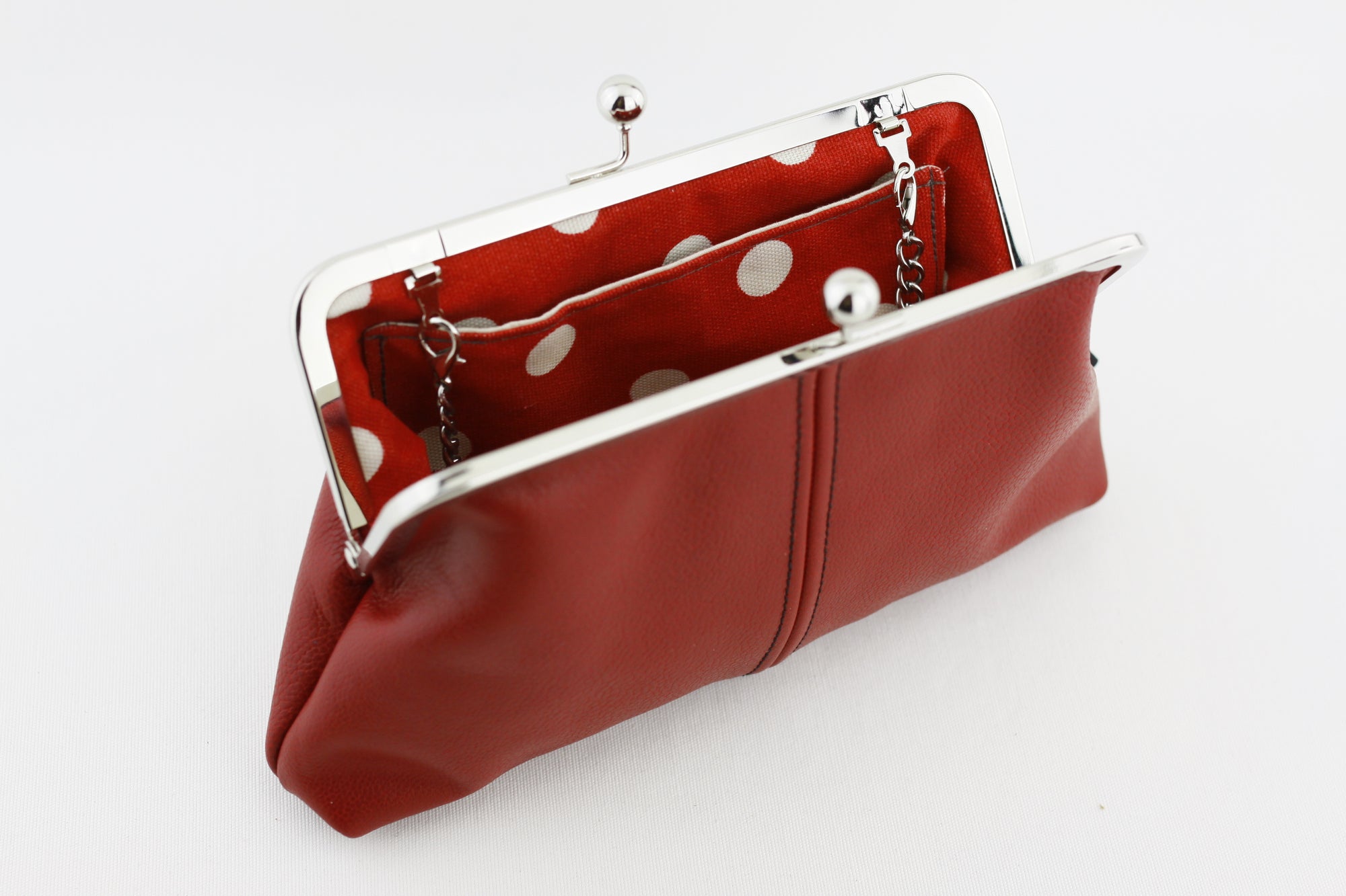 Crimson Leather Kisslock Clutch  | PINKOASIS