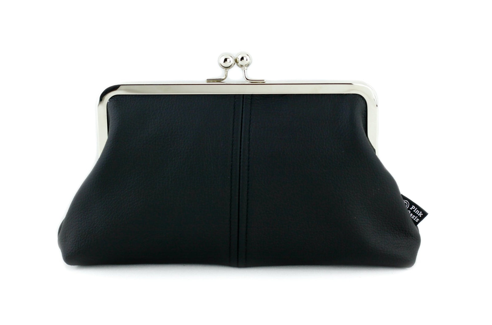 Black Leather Kisslock Clutch  | PINKOASIS