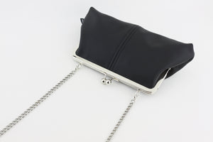 Black Leather Kisslock Clutch  | PINKOASIS