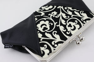 Black & Cream Floral Pattern Kisslock Clutch  | PINKOASIS