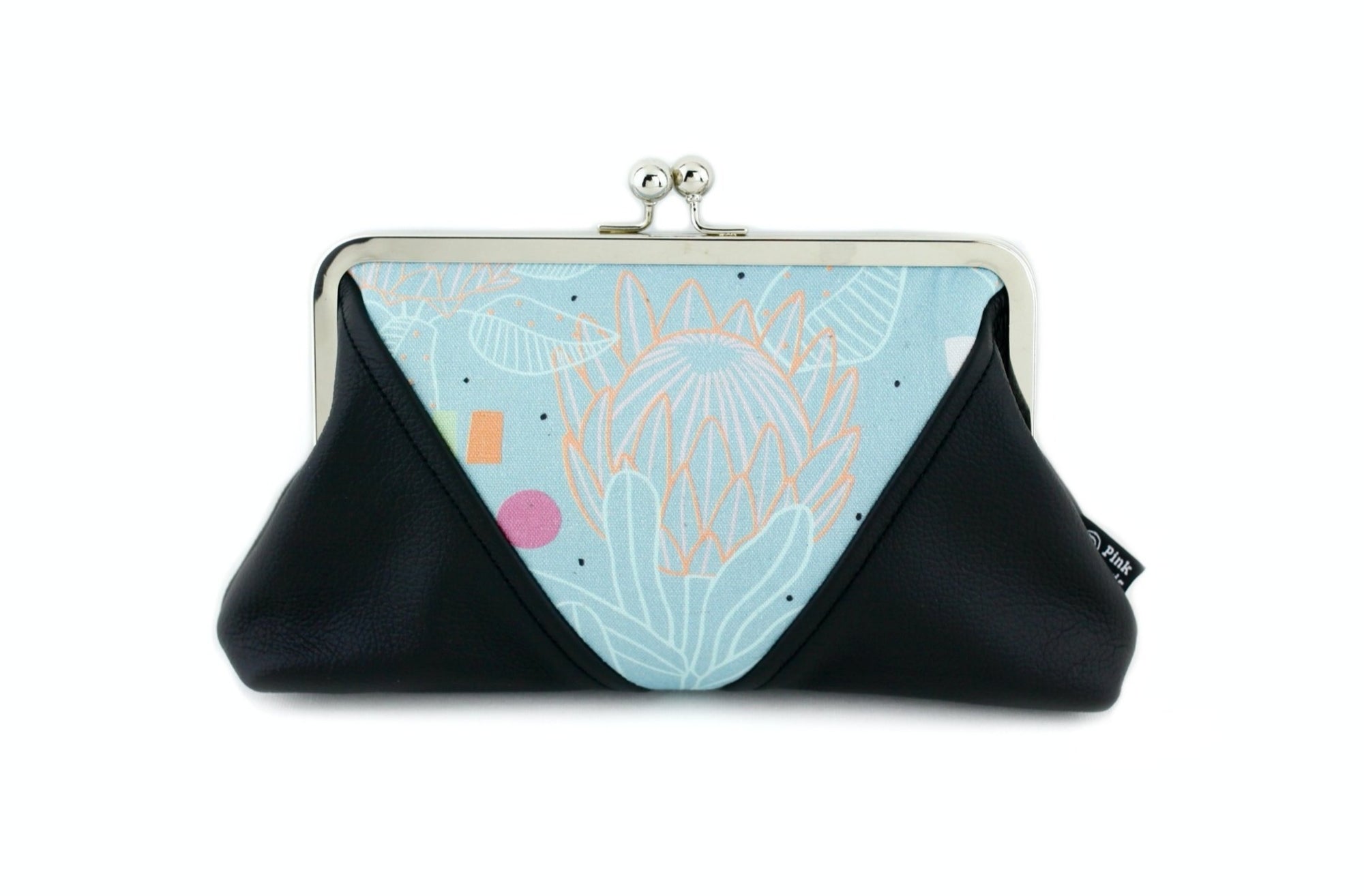 Blue Protea Flower Kisslock Clutch Bag with Chain Strap | PINKOASIS