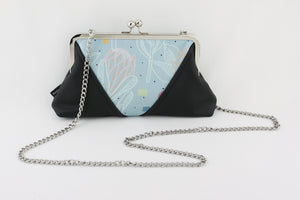 Blue Protea Flower Kisslock Clutch Bag with Chain Strap | PINKOASIS