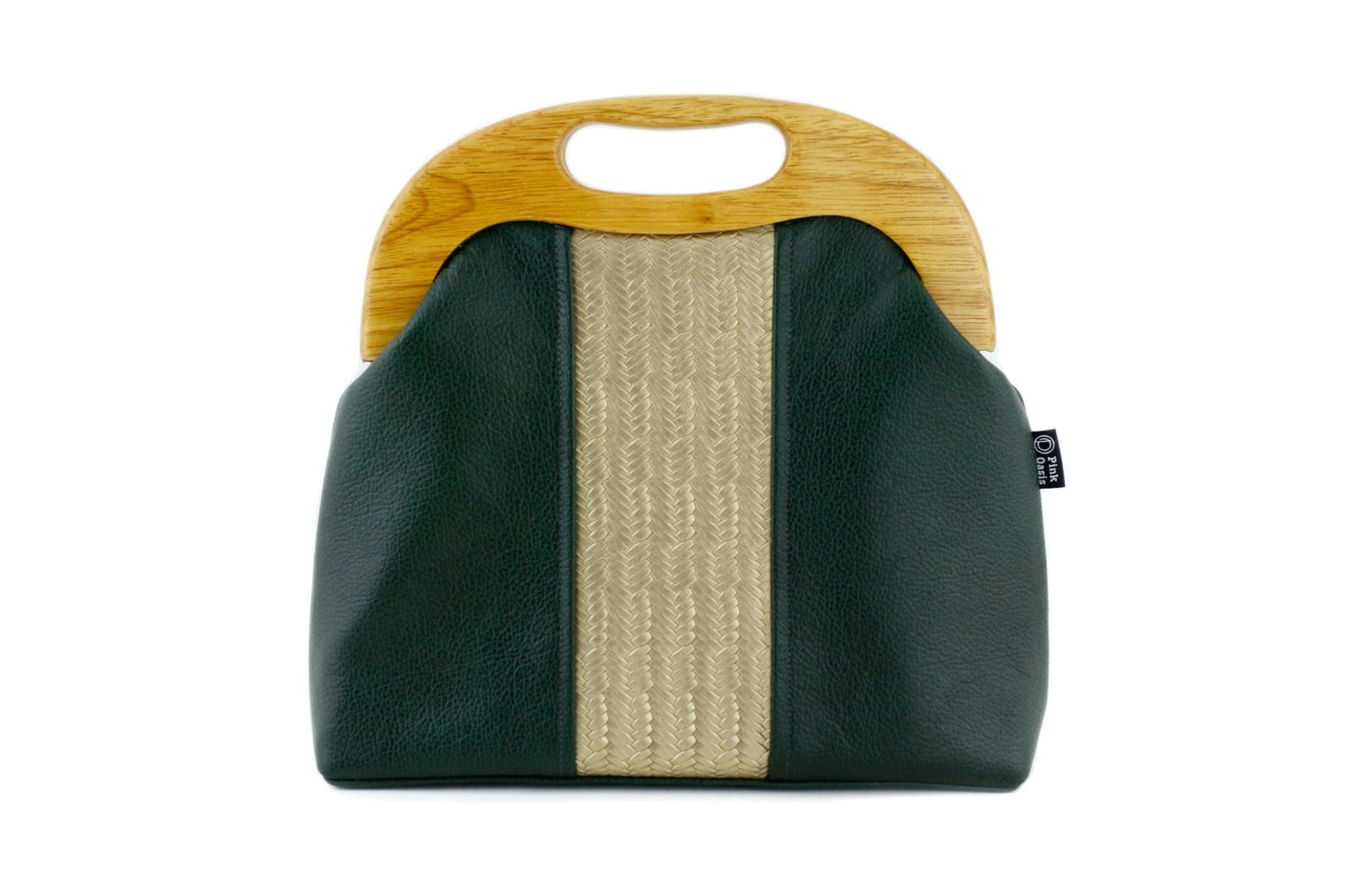 Emerald and Gold Leather Wood Frame Bag with Strap | PINKOASIS