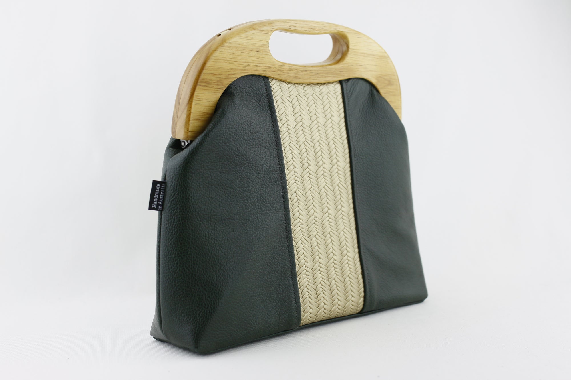Emerald and Gold Leather Wood Frame Bag with Strap | PINKOASIS
