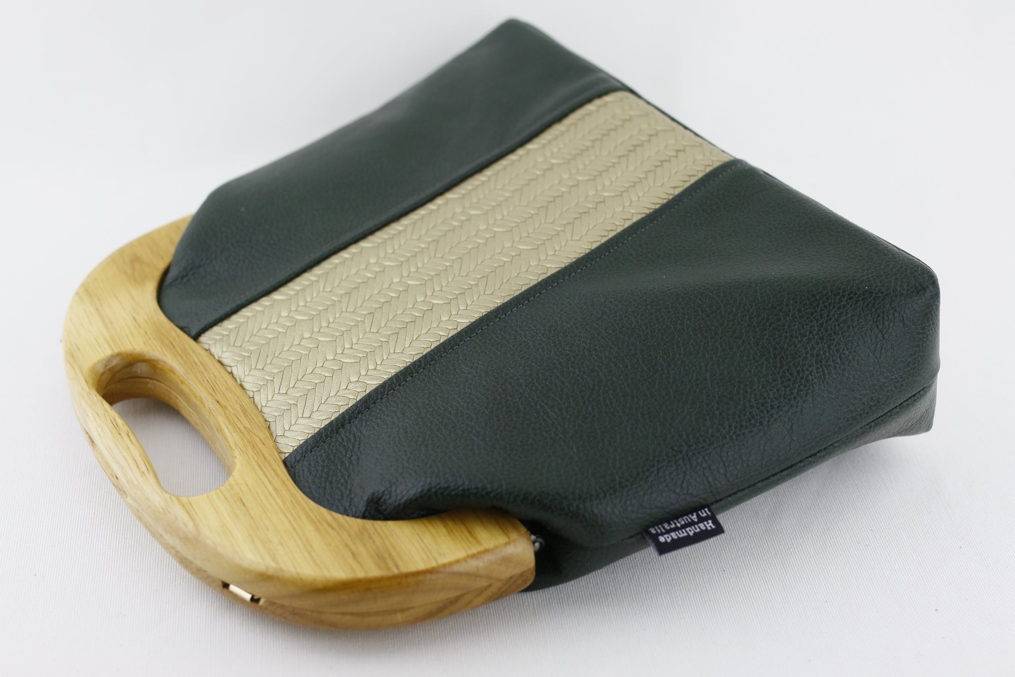 Emerald and Gold Leather Wood Frame Bag with Strap | PINKOASIS