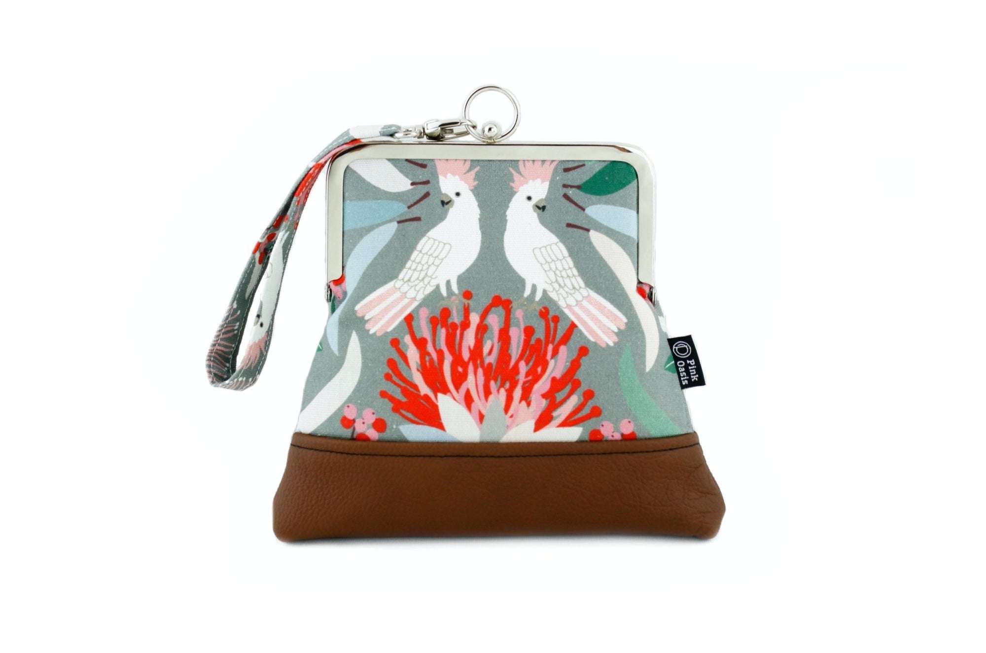 Cockatoo and Gumtree Wristlet Bag with Chain Strap | PINKOASIS