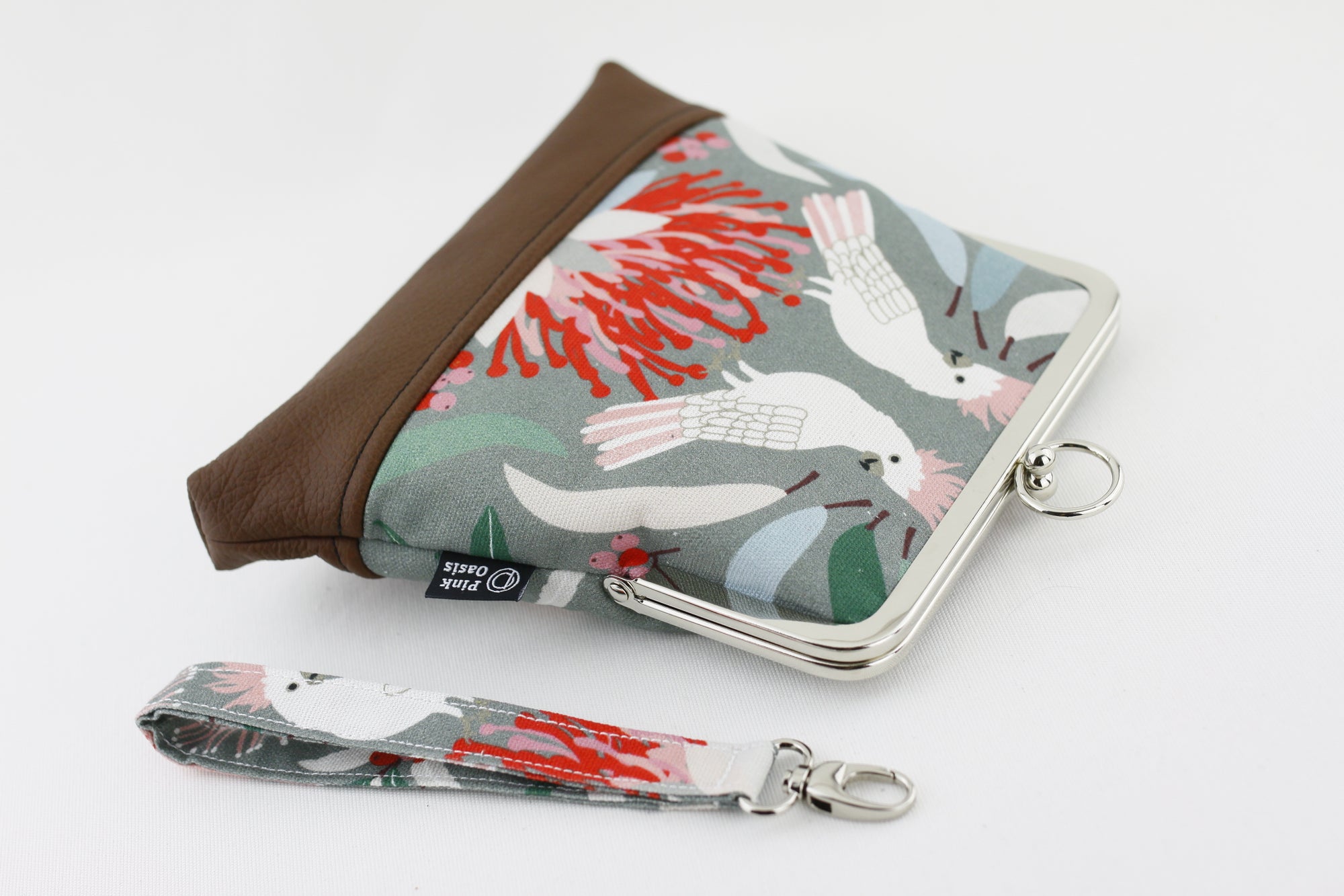 Cockatoo and Gumtree Wristlet Bag with Chain Strap | PINKOASIS