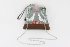 Cockatoo and Gumtree Wristlet Bag with Chain Strap | PINKOASIS