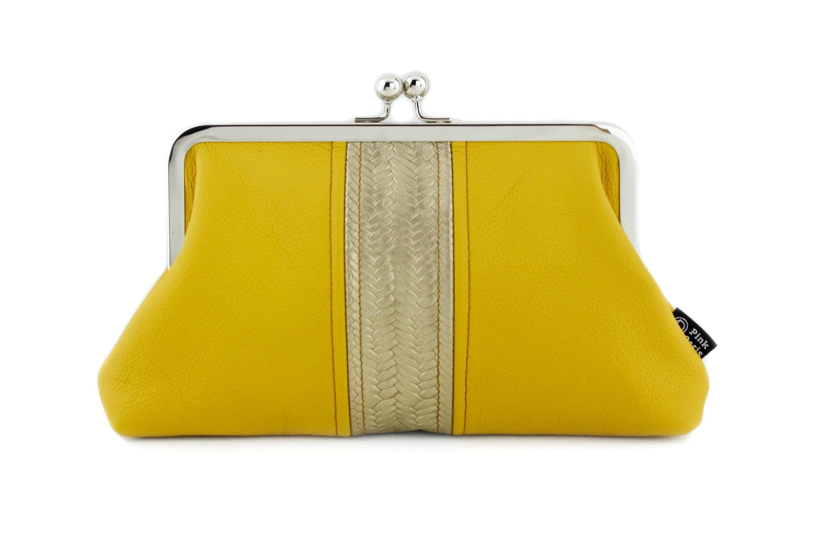 Mustard Leather Kisslock Clutch  | PINKOASIS