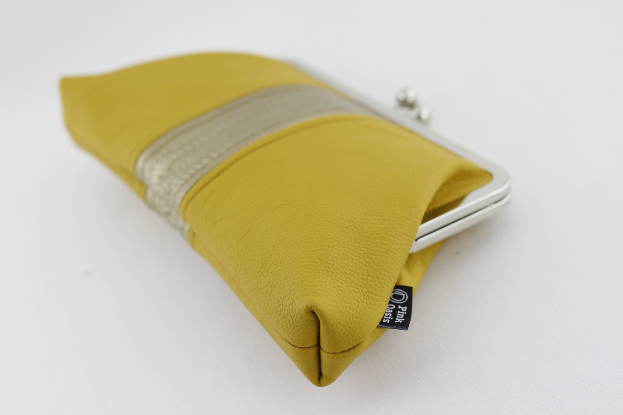Mustard Leather Kisslock Clutch  | PINKOASIS