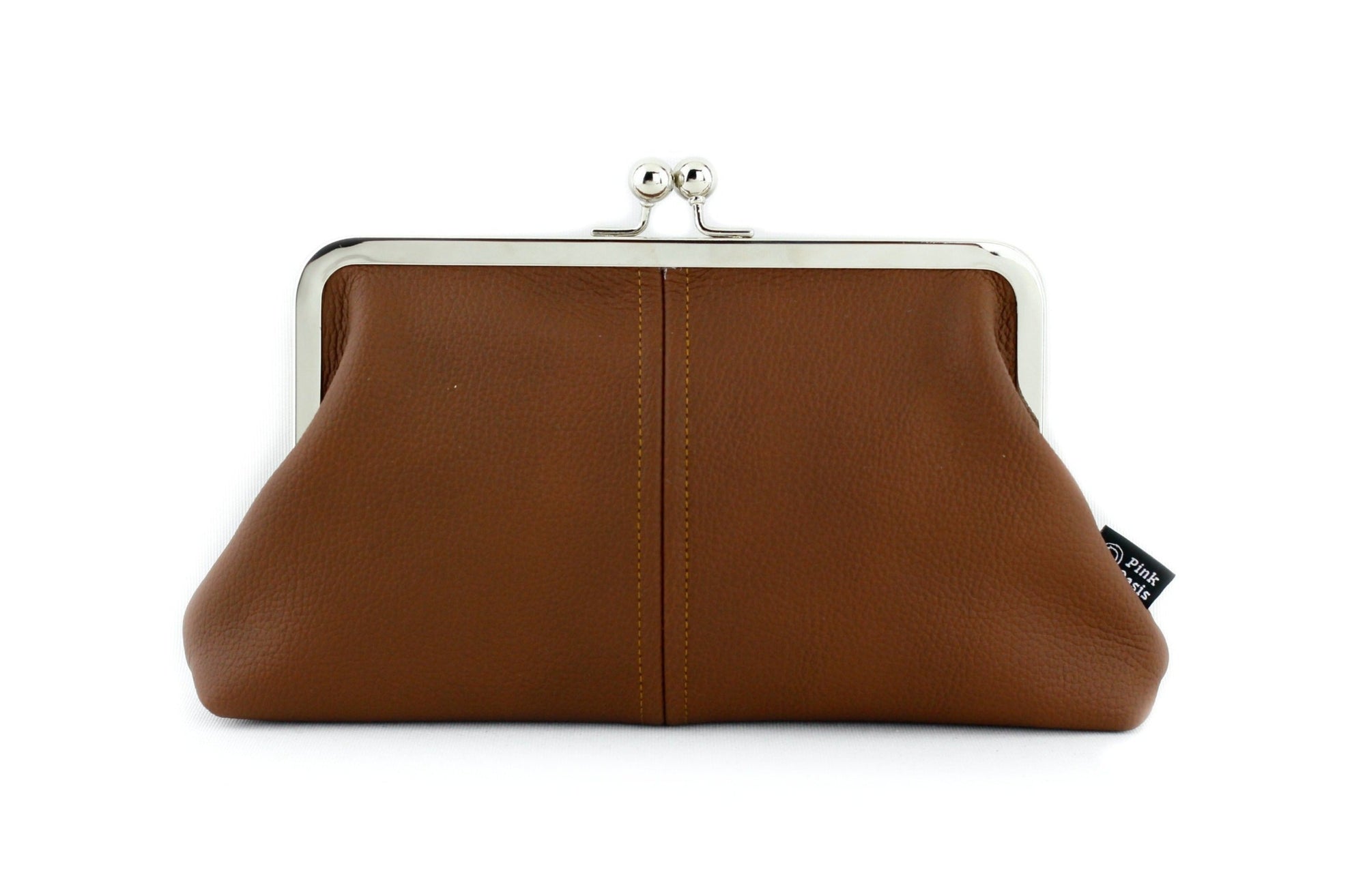 Brown Leather Kisslock Clutch  | PINKOASIS