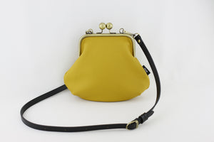 Mustard Leather Kisslock Bag with Strap  | PINKOASIS