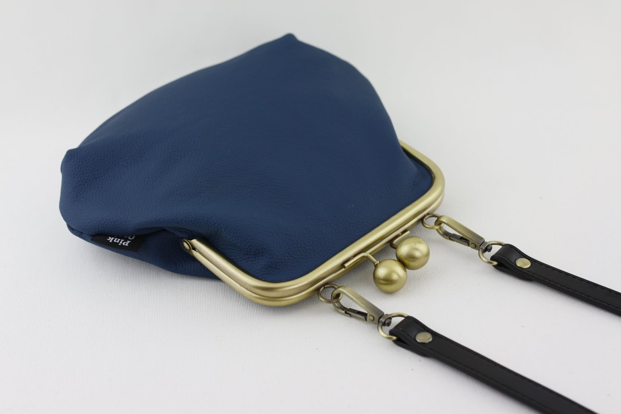 Peacock Blue Leather Kisslock Bag with Strap  | PINKOASIS