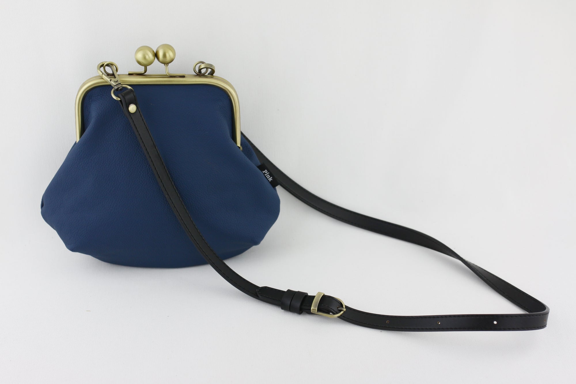 Peacock Blue Leather Kisslock Bag with Strap  | PINKOASIS