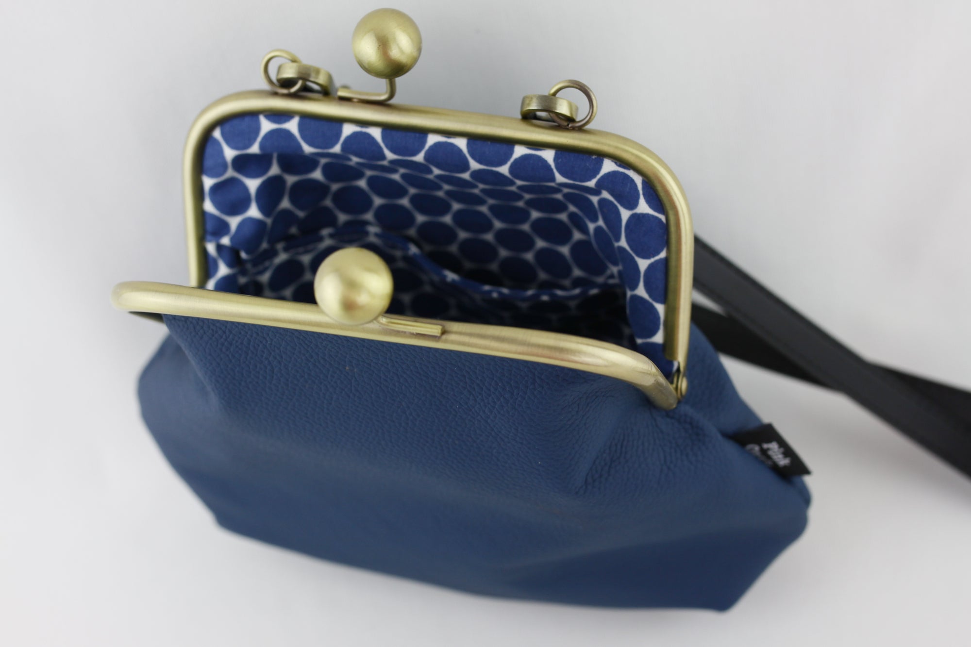 Peacock Blue Leather Kisslock Bag with Strap  | PINKOASIS