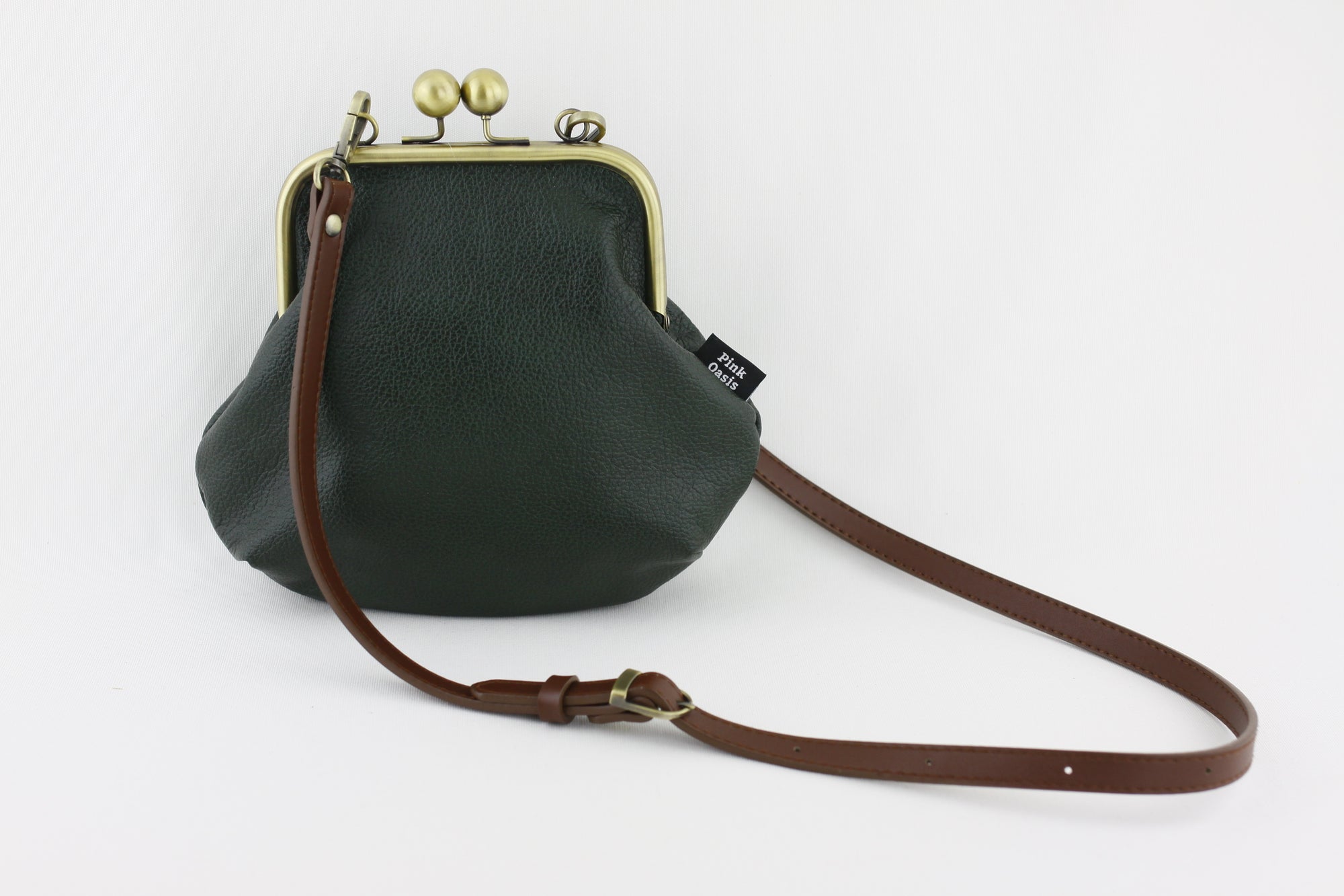 Emerald Leather Kisslock Bag with Strap  | PINKOASIS