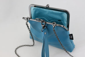 Handmade Leather Wristlet Bag in Teal Blue | PINKOASIS