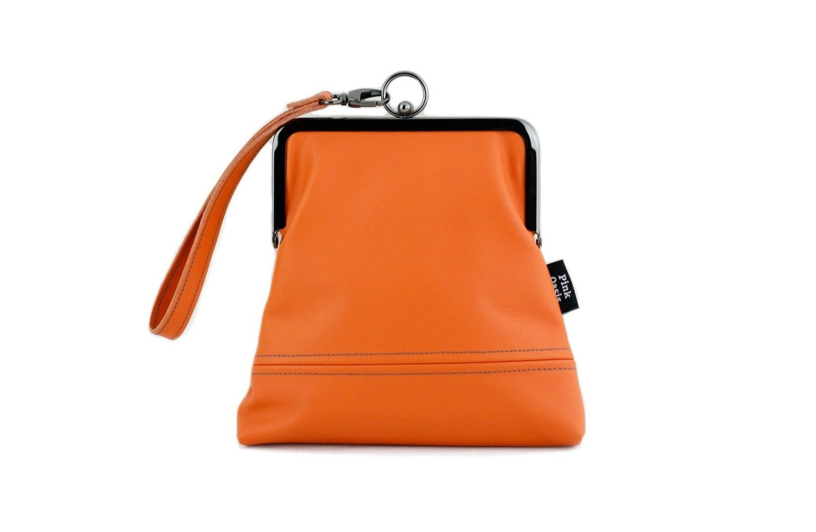 Handmade Leather Wristlet Bag in Peach Orange | PINKOASIS