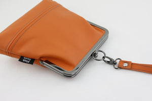 Handmade Leather Wristlet Bag in Peach Orange | PINKOASIS