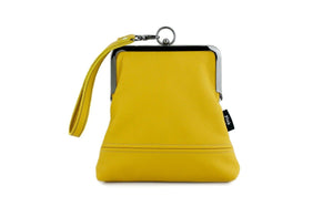 Handmade Leather Wristlet Bag in Mustard Yellow | PINKOASIS