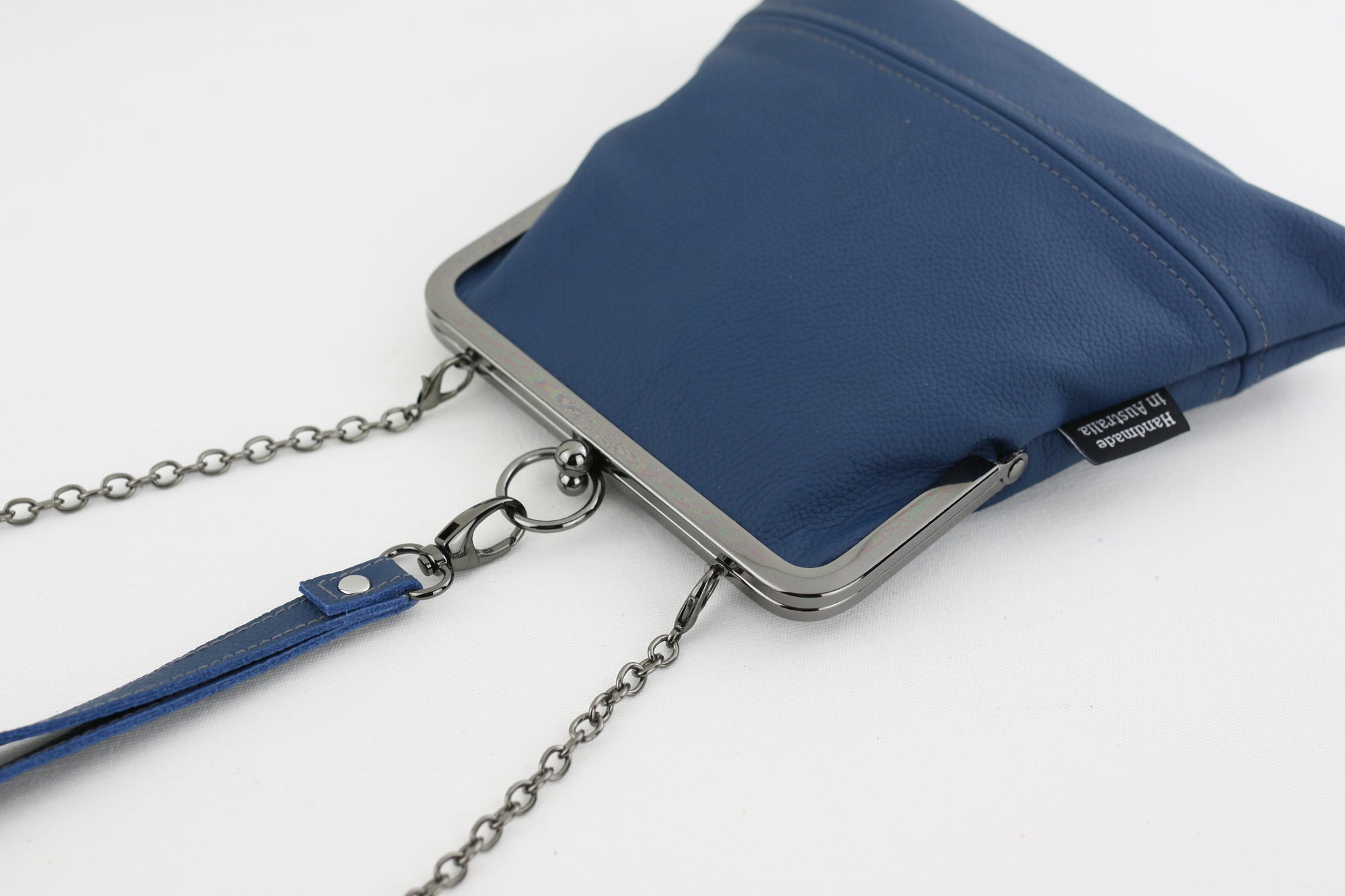 Handmade Leather Wristlet Bag in Peacock Blue | PINKOASIS