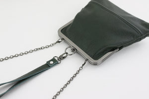 Handmade Leather Wristlet Bag in Emerald Green | PINKOASIS