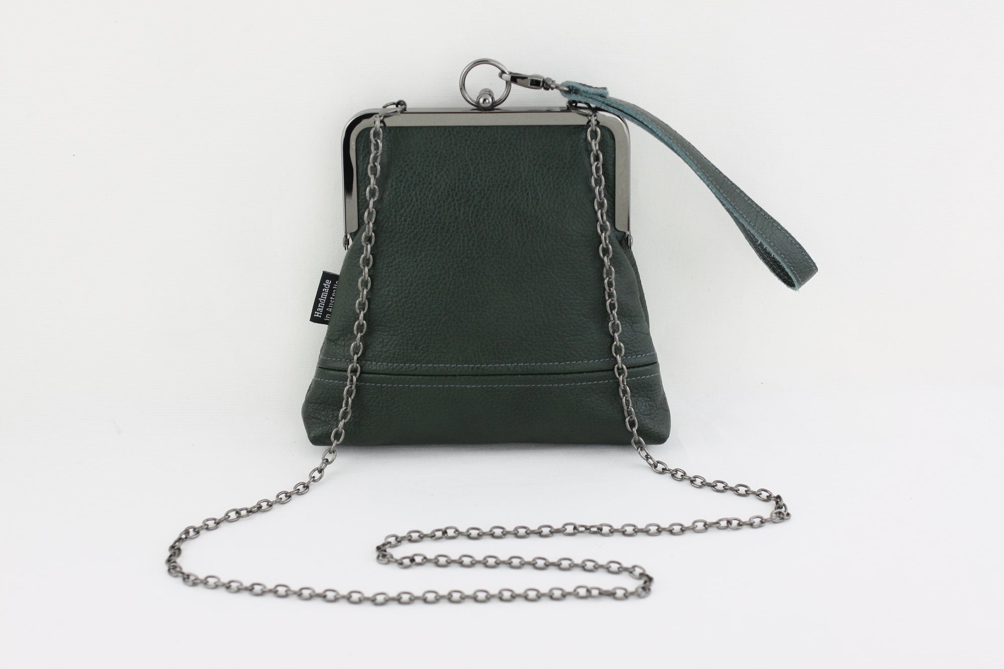 Handmade Leather Wristlet Bag in Emerald Green | PINKOASIS