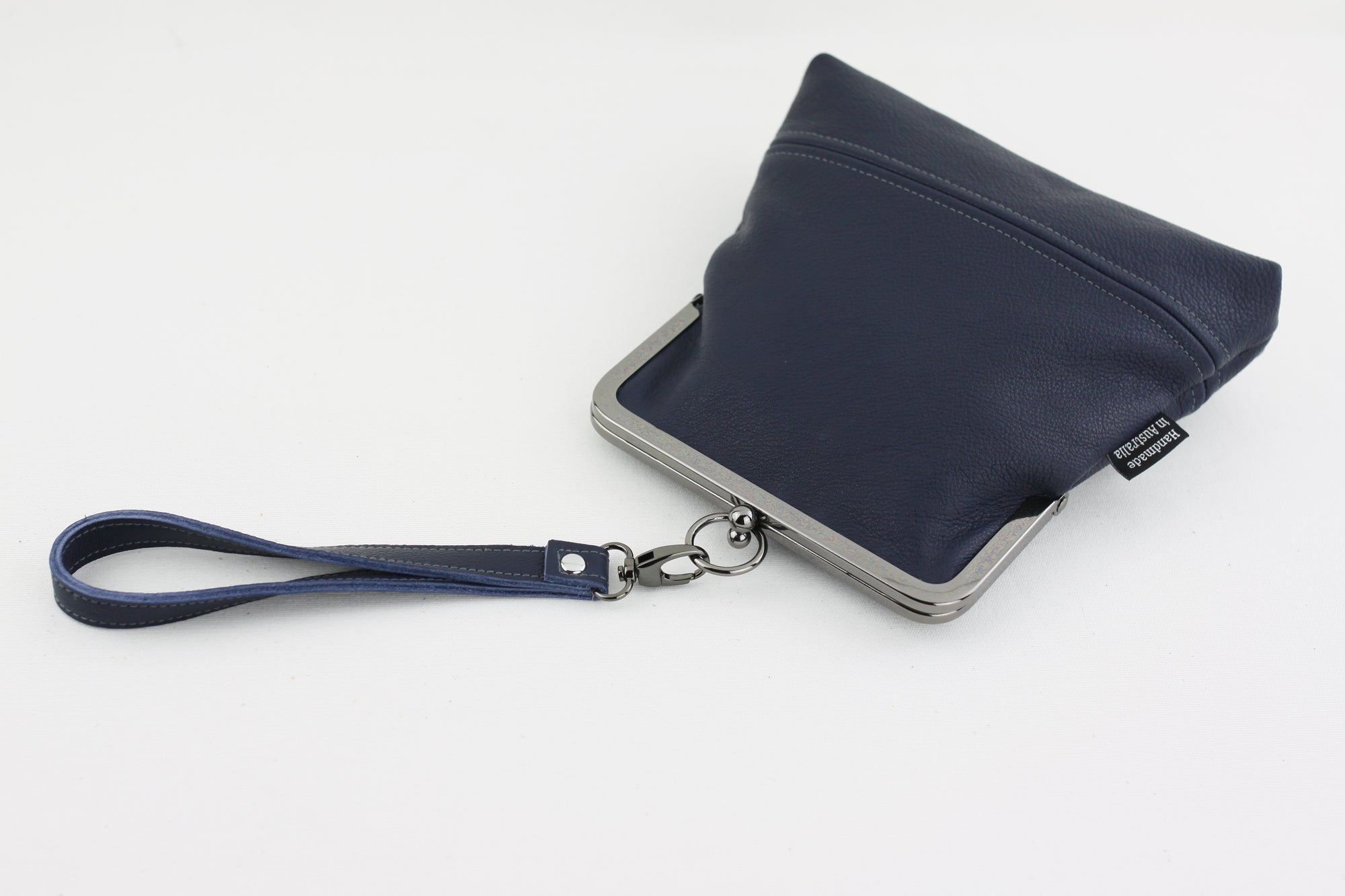 Women's Navy Blue Leather Wristlet Handmade in Australia | PINKOASIS