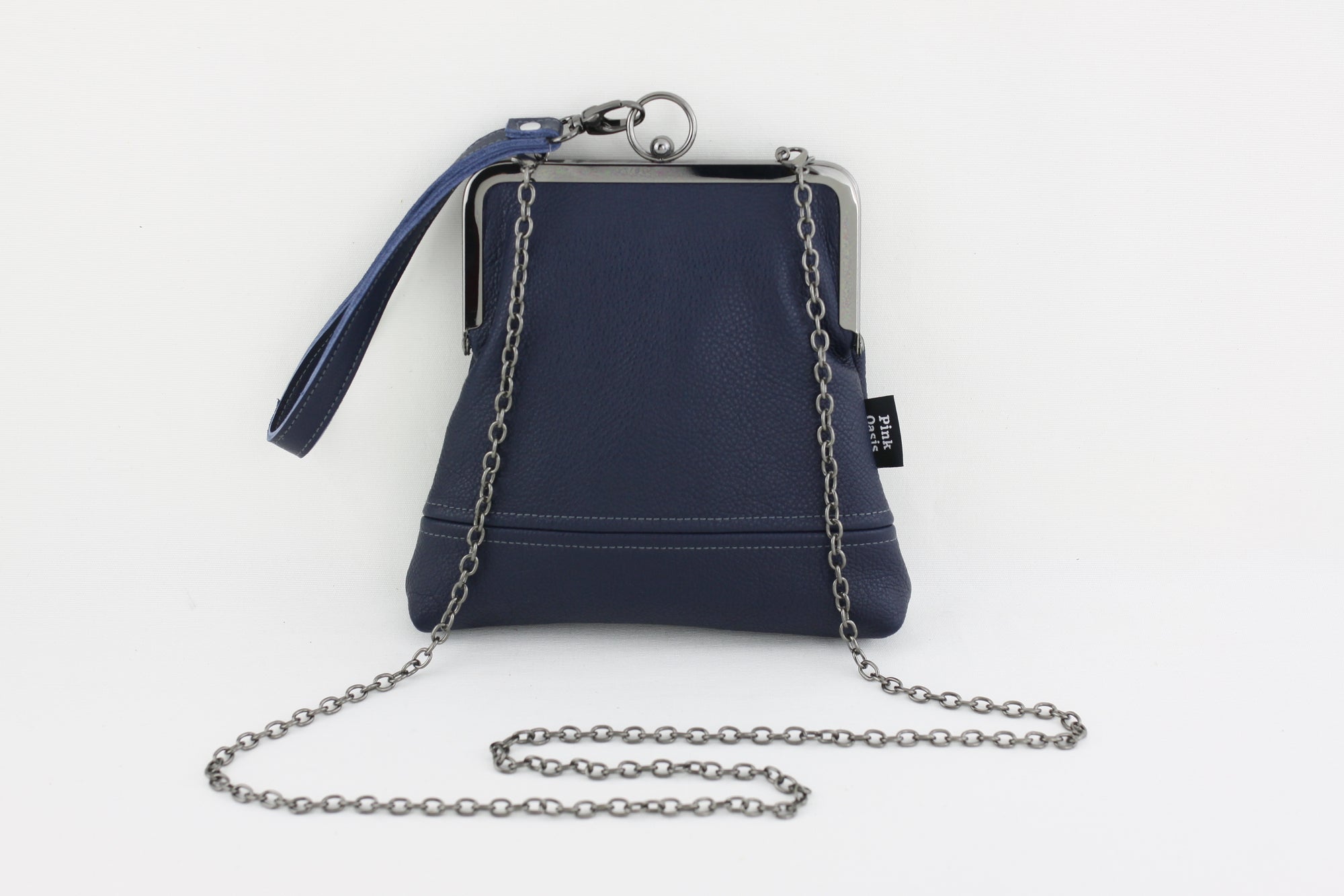 Women's Navy Blue Leather Wristlet Handmade in Australia | PINKOASIS