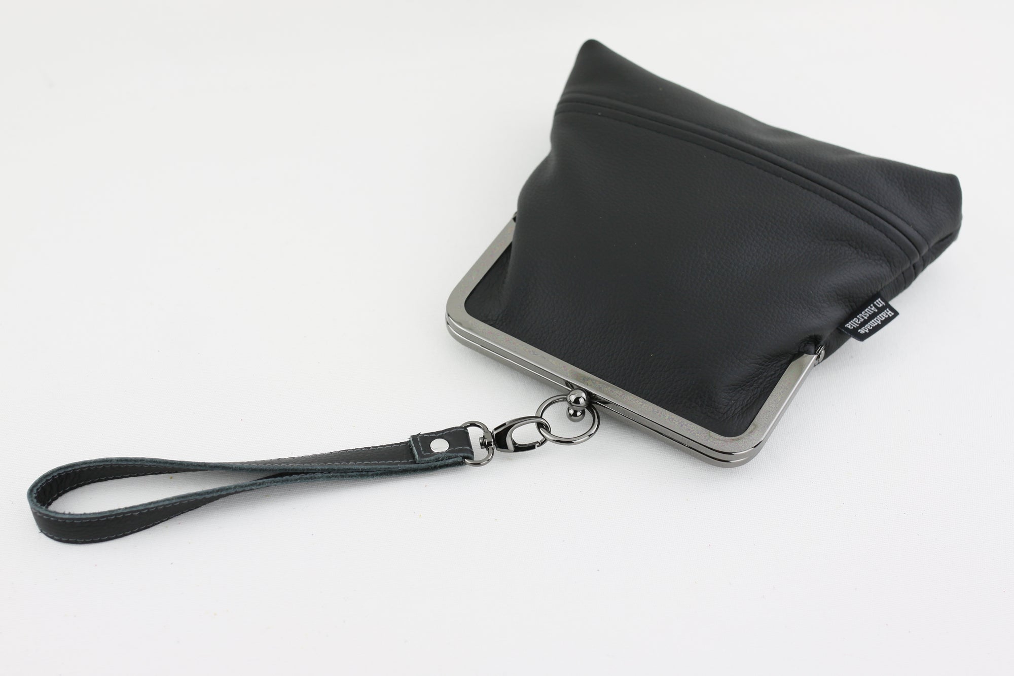 Handmade Leather Wristlet Bag in Black | PINKOASIS