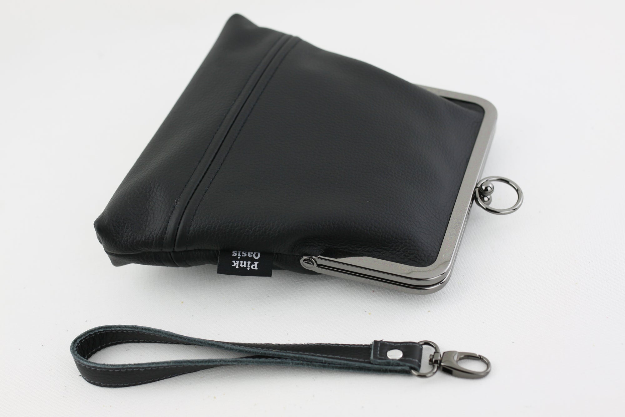 Handmade Leather Wristlet Bag in Black | PINKOASIS