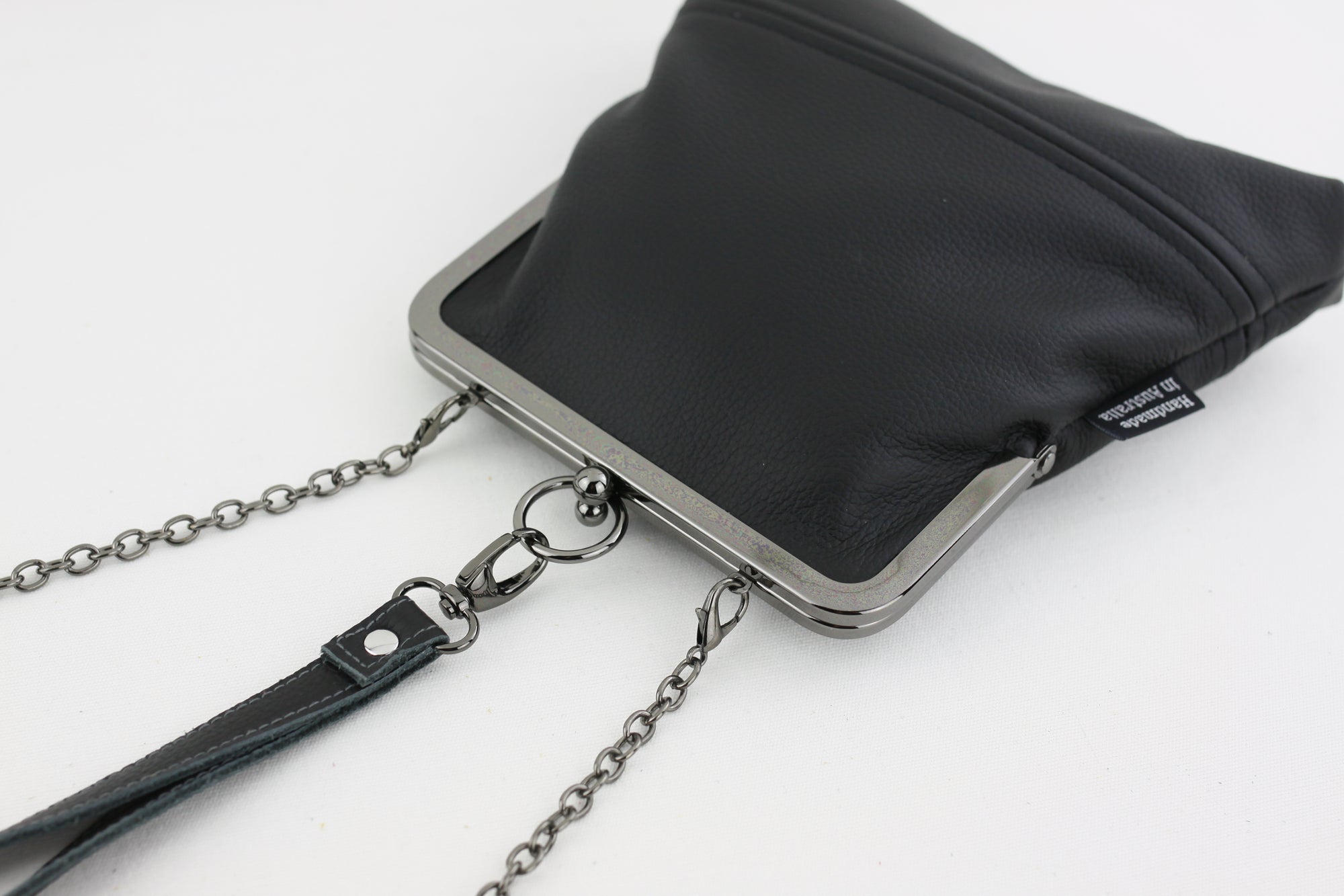 Handmade Leather Wristlet Bag in Black | PINKOASIS