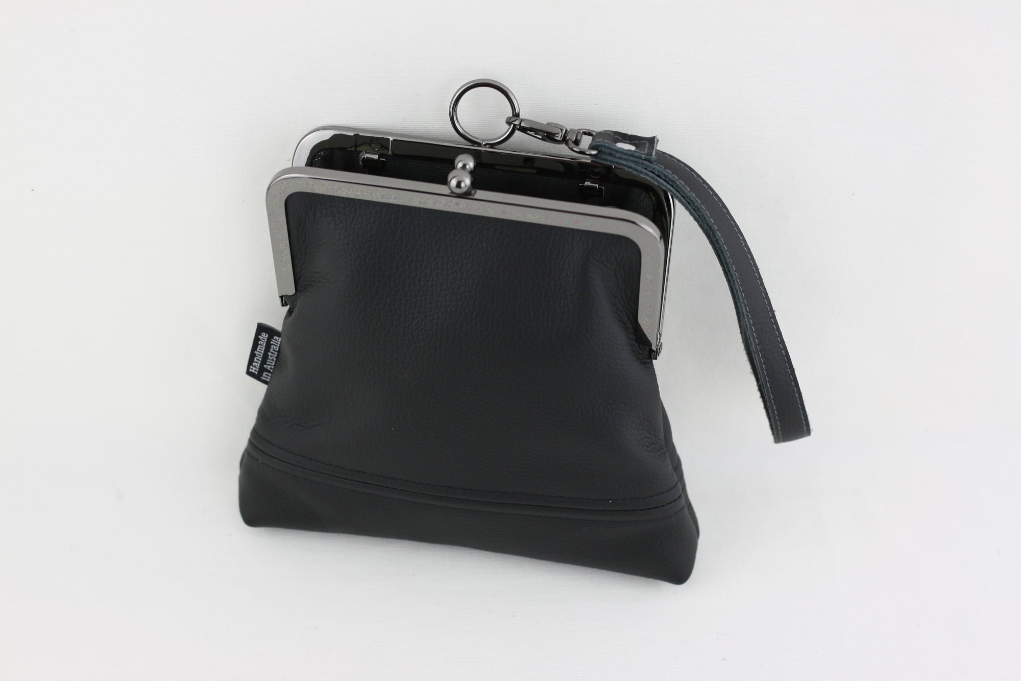 Handmade Leather Wristlet Bag in Black | PINKOASIS