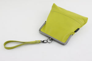 Handmade Leather Wristlet Bag in Green | PINKOASIS