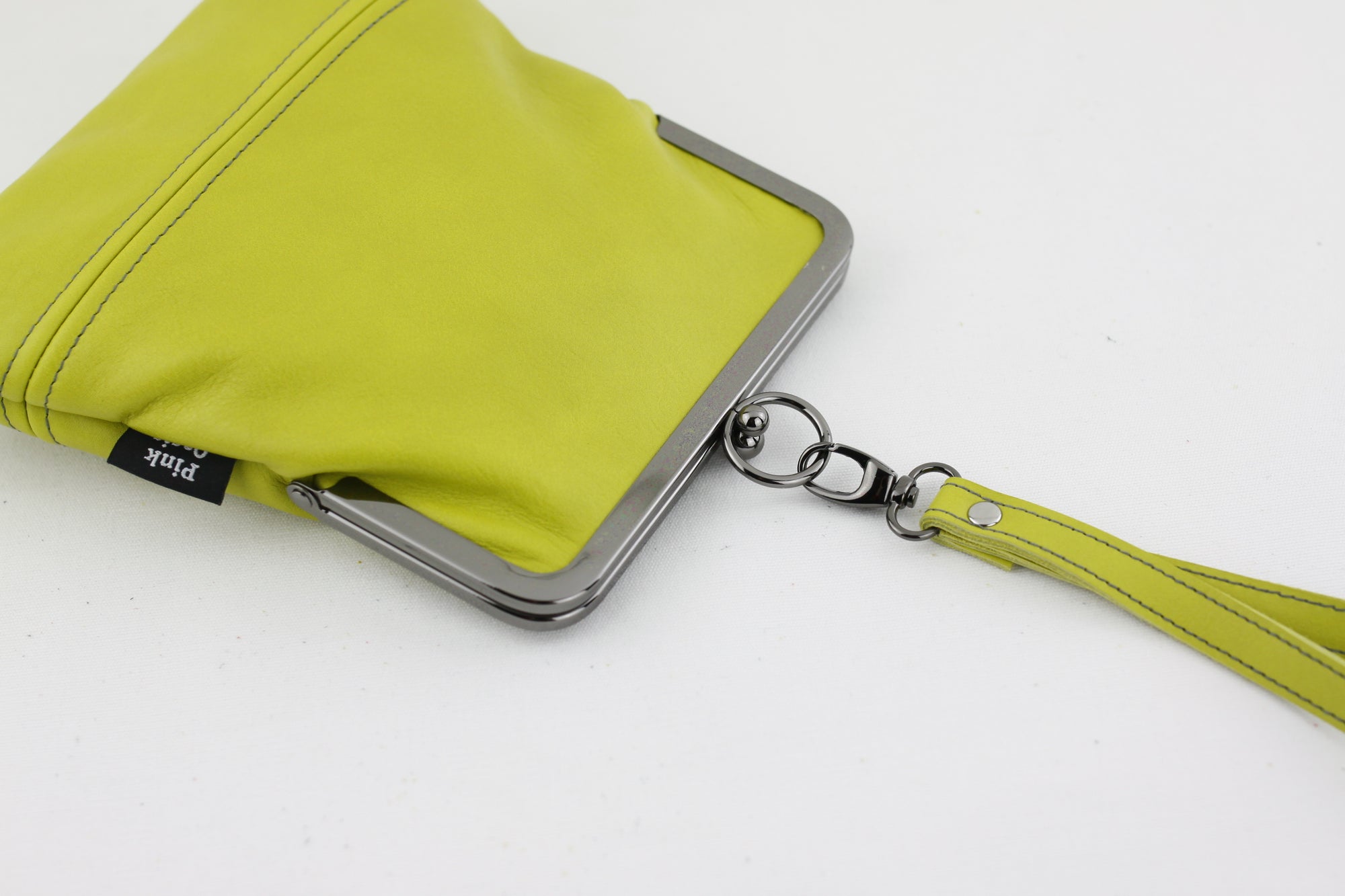 Handmade Leather Wristlet Bag in Green | PINKOASIS