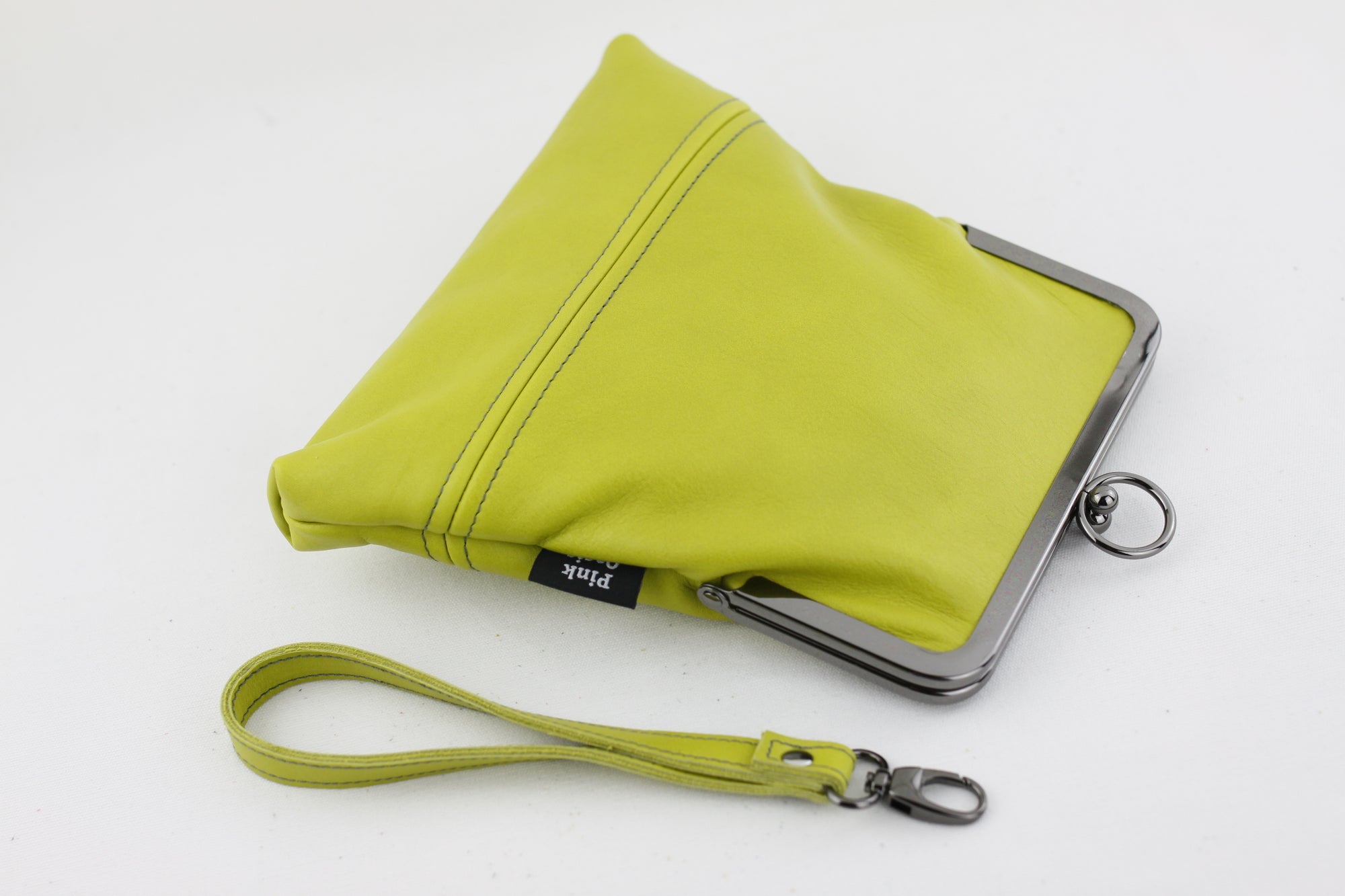 Handmade Leather Wristlet Bag in Green | PINKOASIS