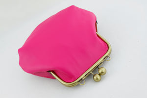 Hop Pink Leather Kisslock Bag with Strap (Limited Edition)