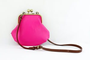 Hop Pink Leather Kisslock Bag with Strap (Limited Edition)