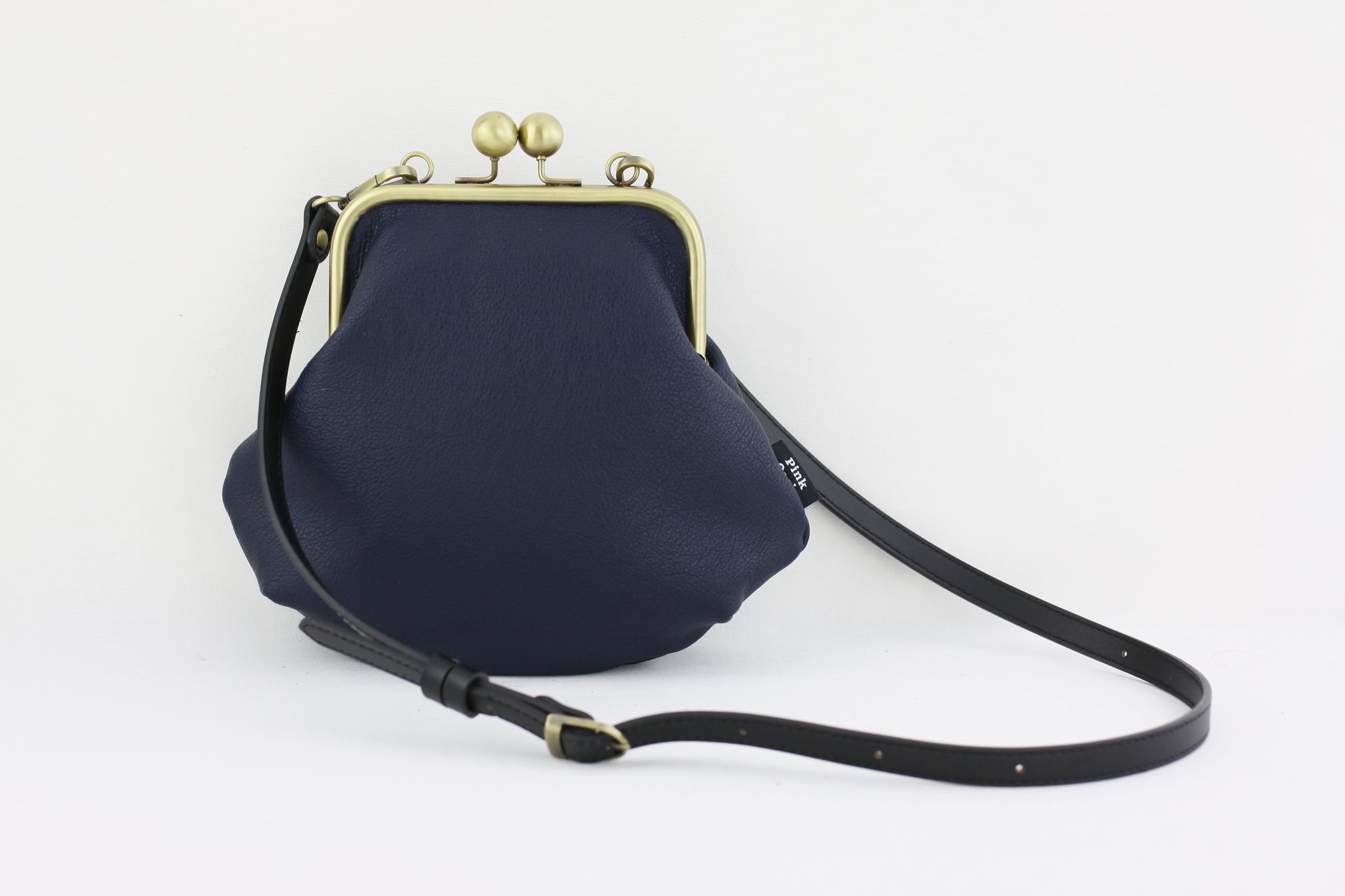 Women's Navy Genuine Leather Clutch Bag with Strap | PINKOASIS