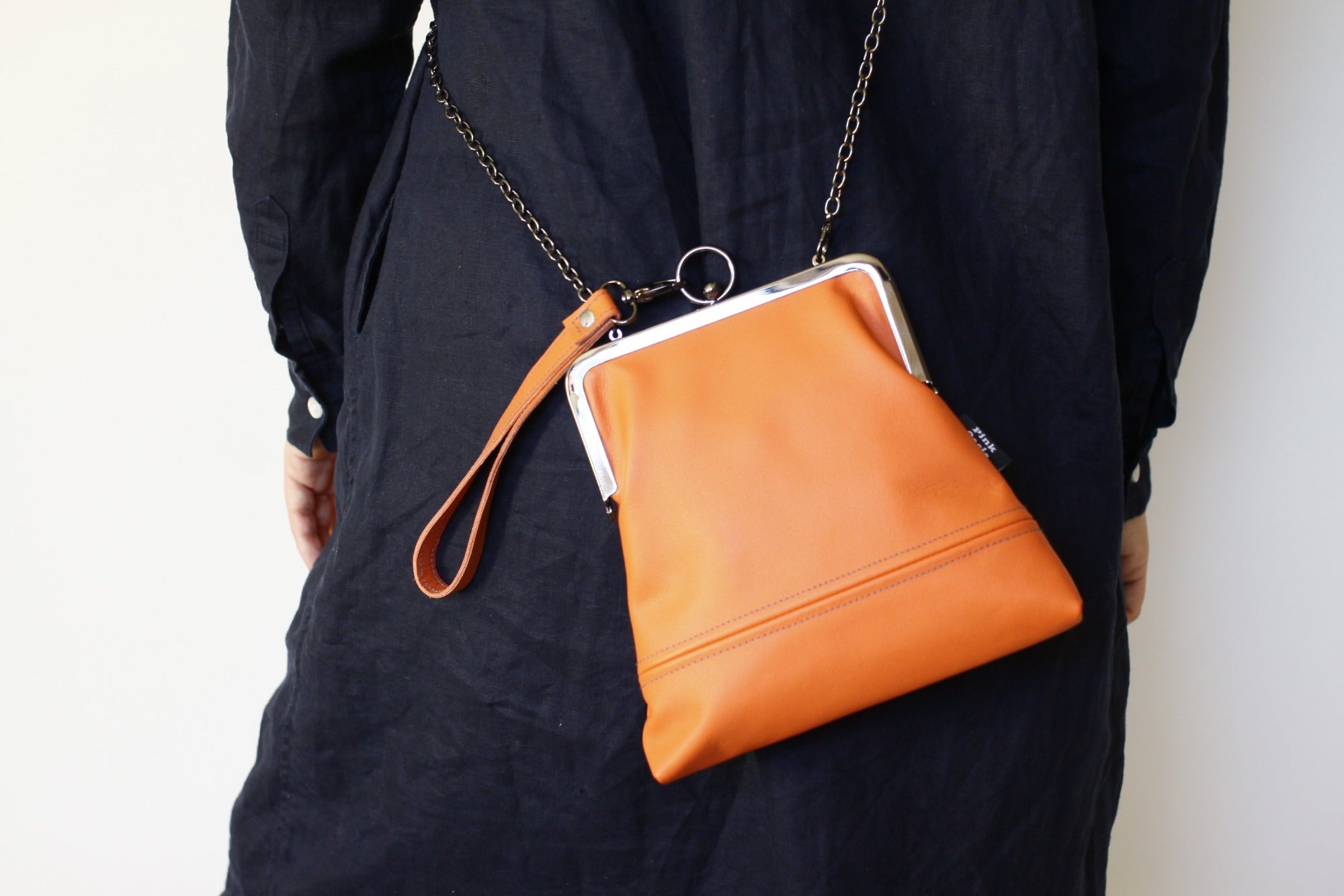 Handmade Leather Wristlet Bag in Peach Orange | PINKOASIS