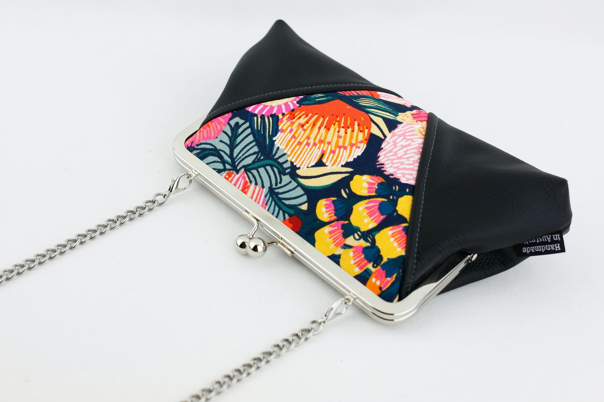 Australian Protea floral Kisslock Clutch with Chain Strap | PINKOASIS
