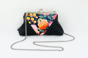 Australian Protea floral Kisslock Clutch with Chain Strap | PINKOASIS