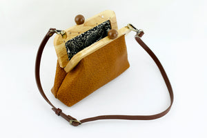 Pebbled Tan Leather Clutch Bag with Leather Strap | PINKOASIS