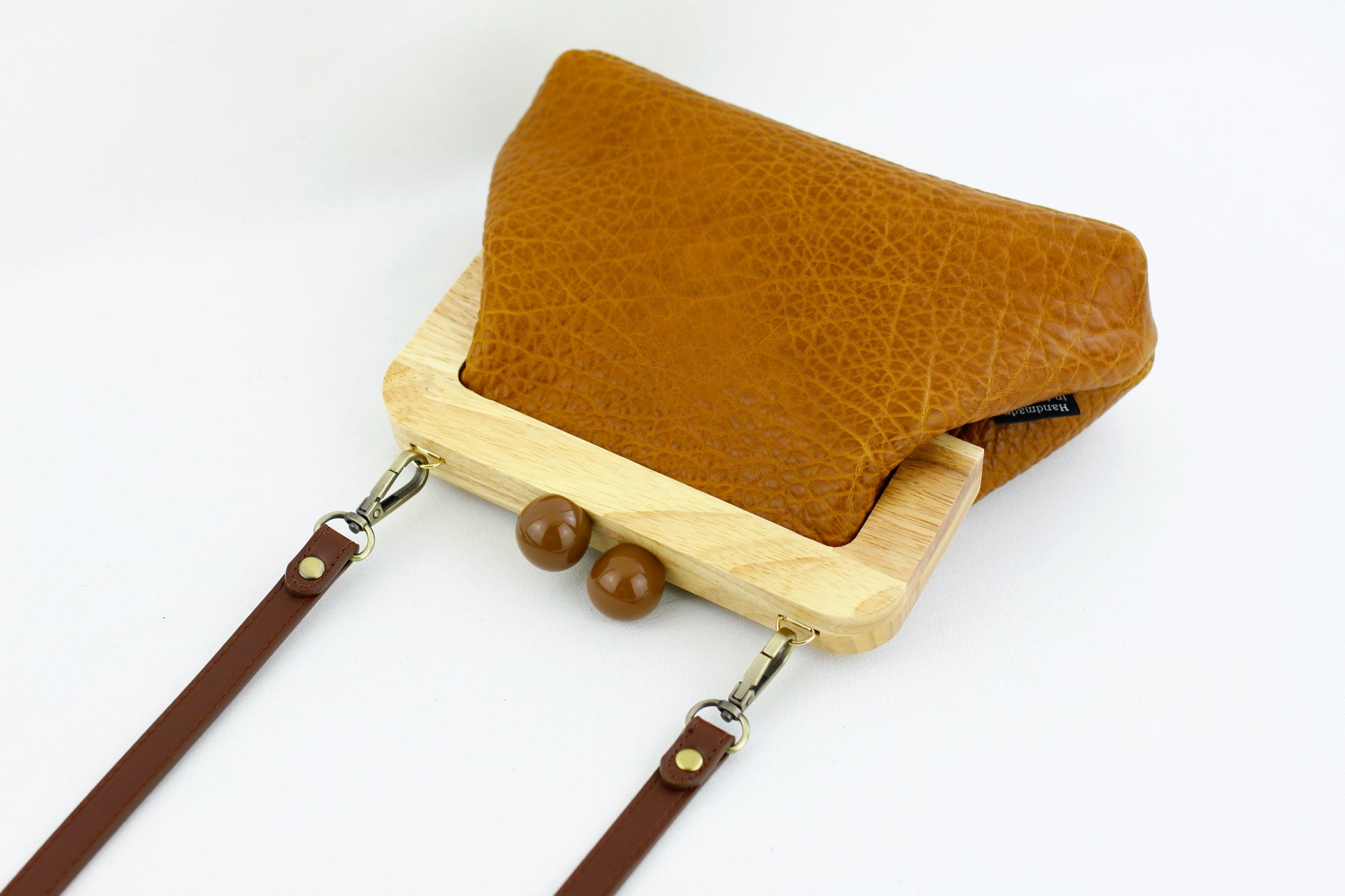 Pebbled Tan Leather Clutch Bag with Leather Strap | PINKOASIS