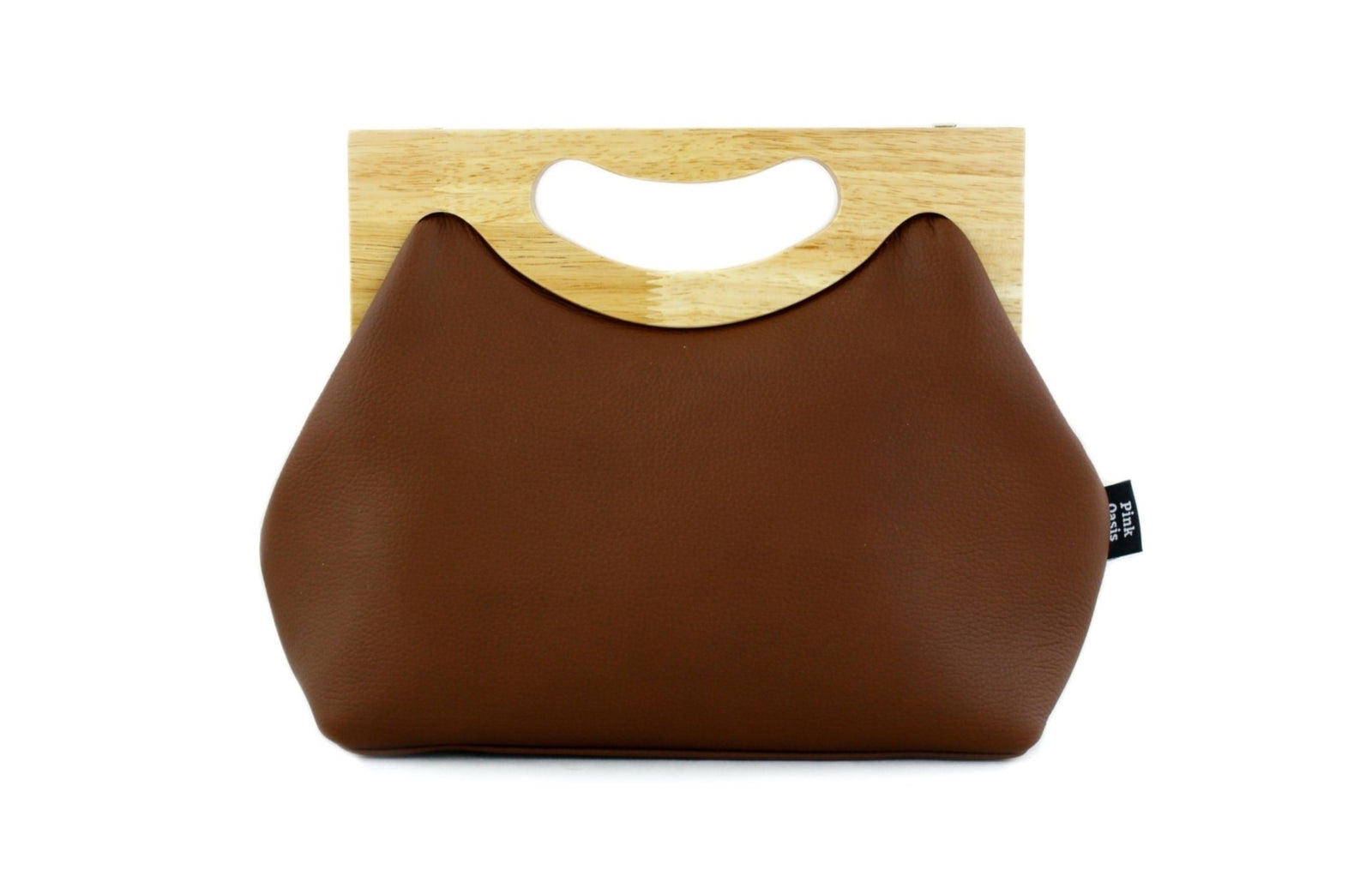 Women's Genuine Leather Wood Frame Handbag with Strap | PINKOASIS